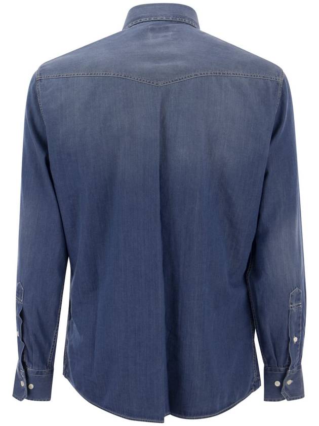 Easy Fit Press Studs Long Sleeve Shirt Light Denim - BRUNELLO CUCINELLI - BALAAN 3