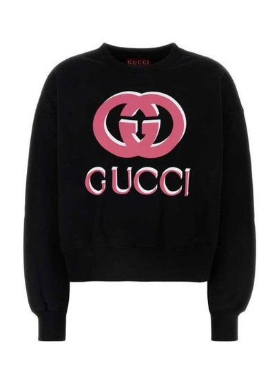 Jersey Print Cotton Sweatshirt Black - GUCCI - BALAAN 2