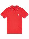 Stripe Trimming Logo Short Sleeve Polo Shirt Red - MONCLER - BALAAN 1