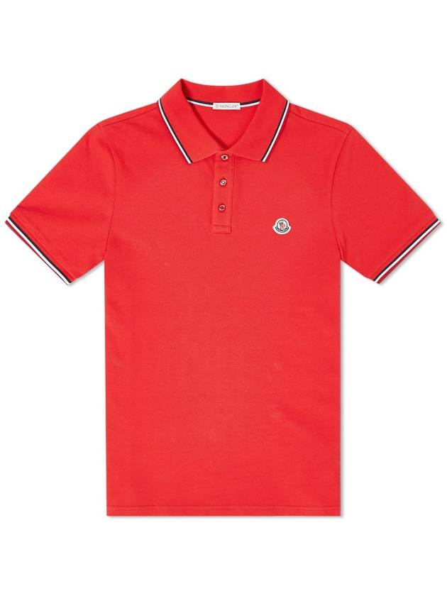 Stripe Trimming Logo Short Sleeve Polo Shirt Red - MONCLER - BALAAN 1