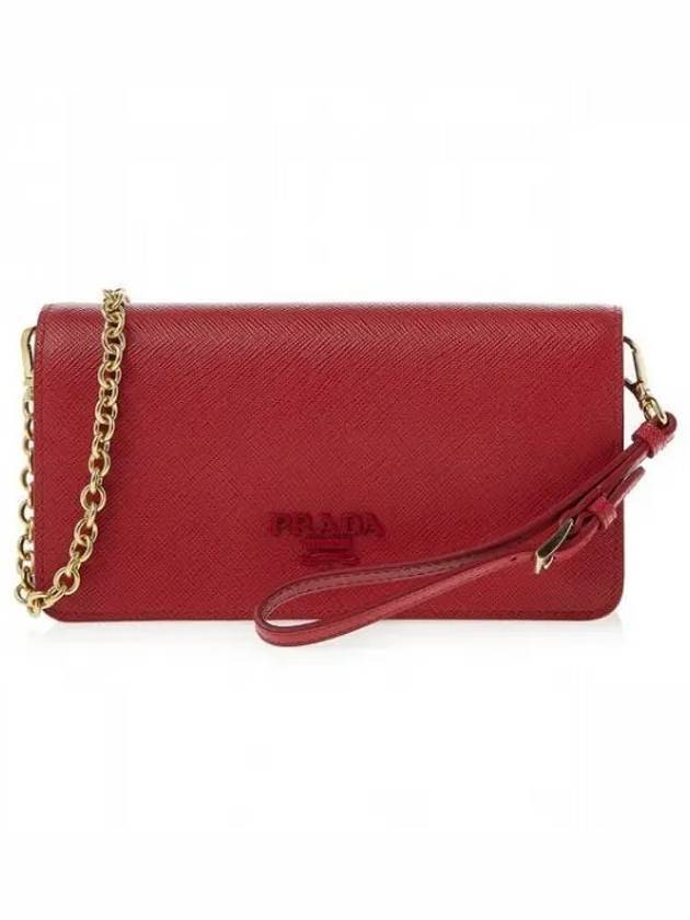 Monochrome Saffiano Leather Chain Mini Shoulder Bag Red - PRADA - BALAAN 1