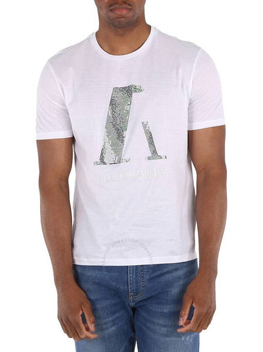 Emporio Armani Sequinned Logo Cotton T-Shirt In White, Size Medium - EMPORIO ARMANI - BALAAN 1