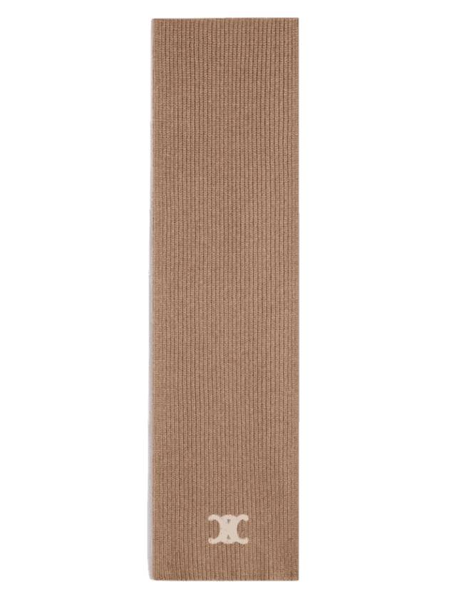 Triomphe Ribbed Cashmere Wool Muffler Camel - CELINE - BALAAN 1