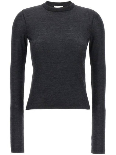 Crew Neck Cashmere Wool Silk Knit Top Charcoal - SAINT LAURENT - BALAAN 1