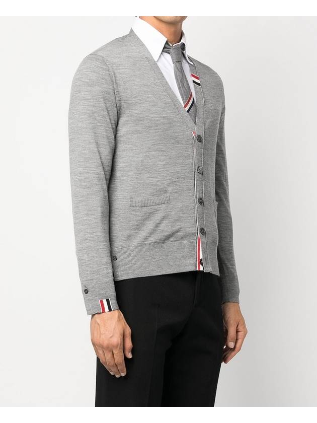 Men's Jersey Stitch V-Neck Cardigan Light Grey - THOM BROWNE - BALAAN 3