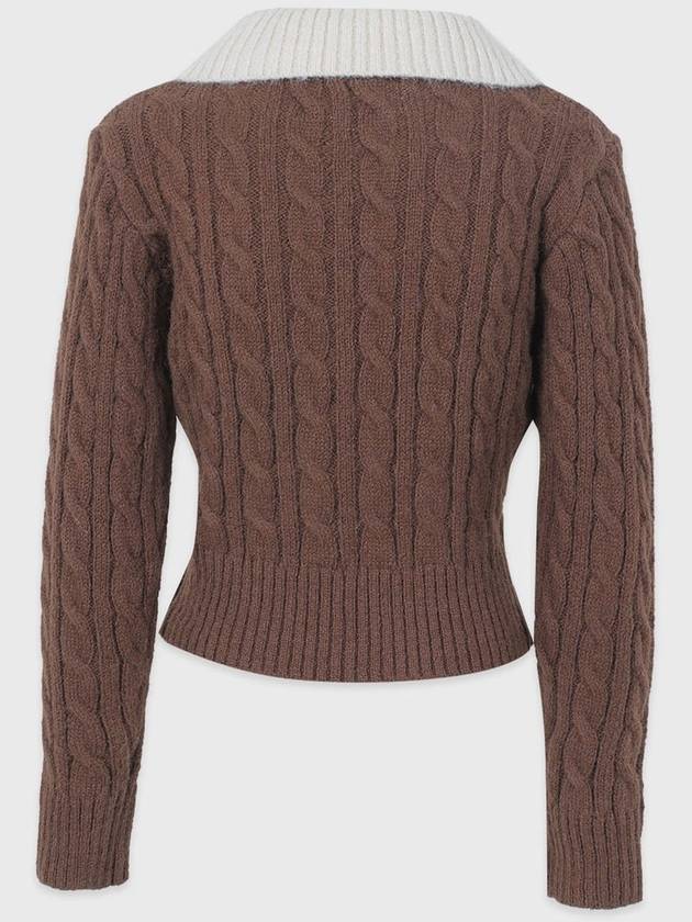 Women's Fluffy Open Collar Knit Top Brown - MICANE - BALAAN 8