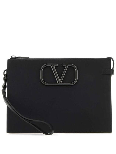 Men's V Logo Signature Clutch Bag Black - VALENTINO - BALAAN 1