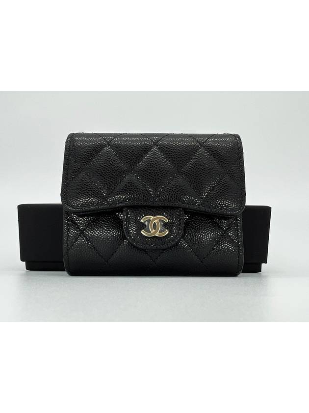 Classic Small Flap Grained Calfskin Half-Wallet Gold Metal Black - CHANEL - BALAAN 9