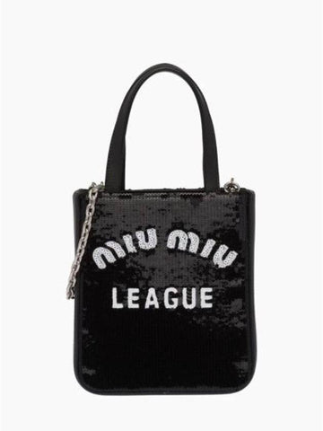 Mini Sequin Tote Bag Black - MIU MIU - BALAAN 1