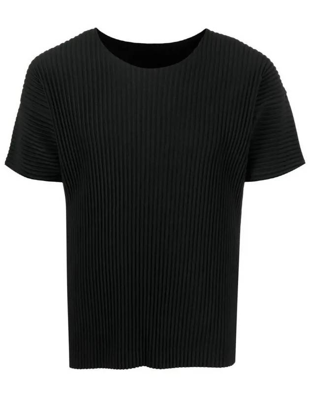 Basic Round Neck Pleated Short Sleeve T-Shirt Black - ISSEY MIYAKE - BALAAN.