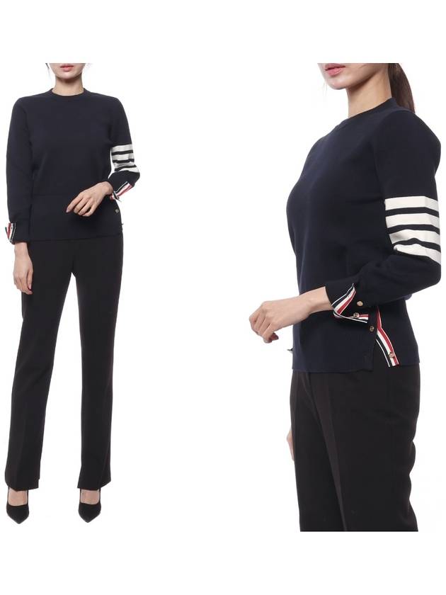 4-Bar Milano Stitch Crew Neck Knit Top Navy - THOM BROWNE - BALAAN 3