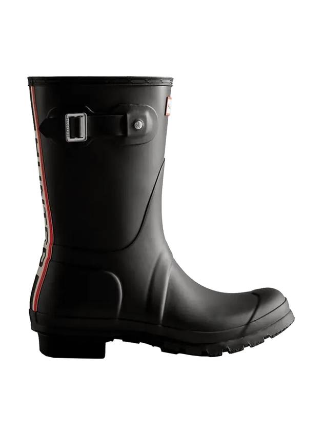 Women's Tricolor Logo Backstrap Short Rain Boots Black - HUNTER - BALAAN.