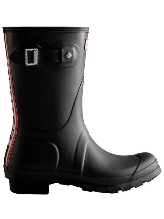 Women's Tricolor Logo Backstrap Short Rain Boots Black - HUNTER - BALAAN.