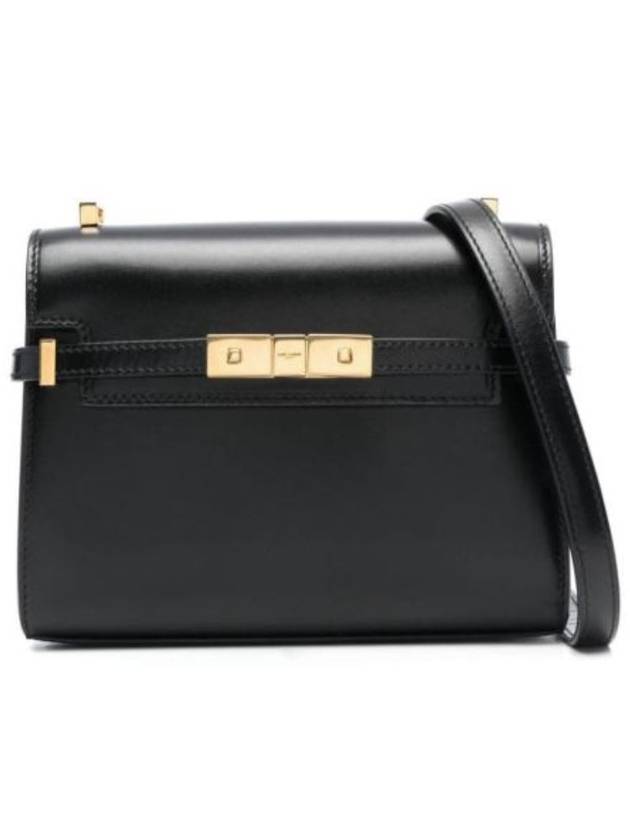 Manhattan Mini Embossed Gold-Tone Logo Leather Cross Bag Black - SAINT LAURENT - BALAAN 2