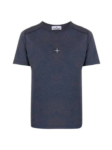 Embroidered Logo Melange Short Sleeve T-shirt Navy - STONE ISLAND - BALAAN 1