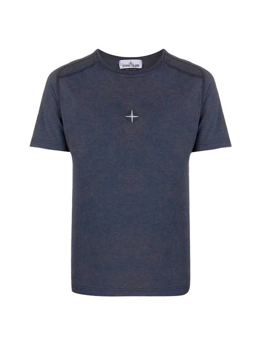 Embroidered Logo Melange Short Sleeve T-shirt Navy - STONE ISLAND - BALAAN 1