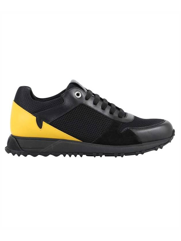 Mesh Leather Low Top Sneakers Black Yellow - FENDI - BALAAN 1