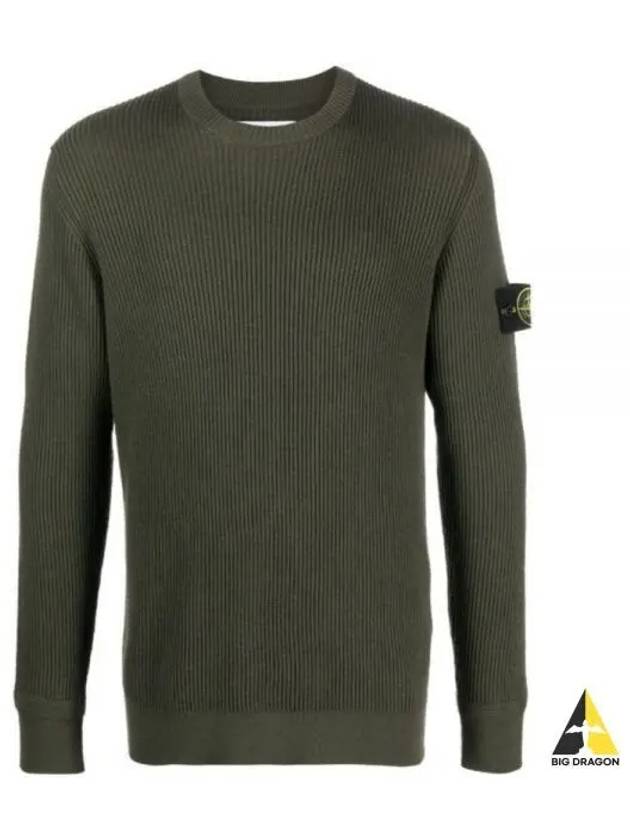 Crewneck Full Rib Wool Knit Top Khaki - STONE ISLAND - BALAAN 2