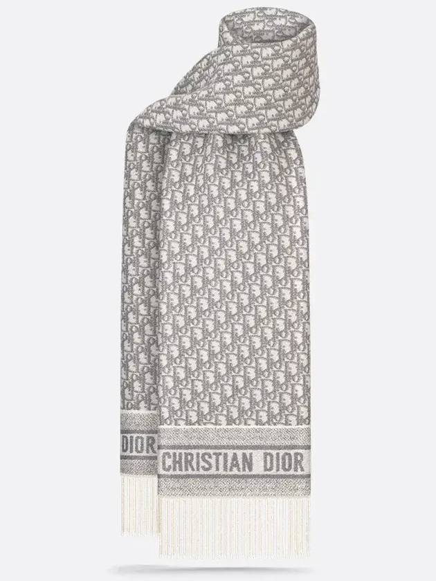 Dior Oblique ScarfWhite Cashmere Blend Silver Tone Metallic Thread 51DOB209L080 CO95 - DIOR - BALAAN 1