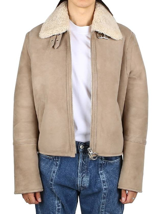 Men's Crop Shearling Mustang Jacket Beige - AMI - BALAAN.