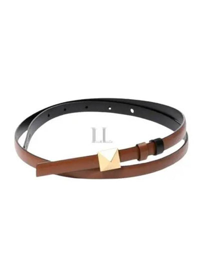 One Stud Buckle Reversible Leather Belt Brown - VALENTINO - BALAAN 2