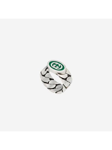 Interlocking G Enamel Ring Silver Green Enamel - GUCCI - BALAAN 1