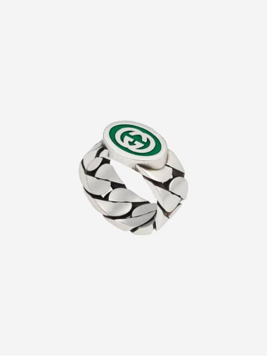 Interlocking G Enamel Ring Silver Green Enamel - GUCCI - BALAAN 1