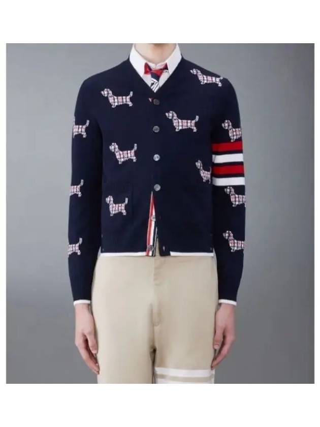 Hector 4 Bar V Neck Wool Cardigan Navy - THOM BROWNE - BALAAN 2