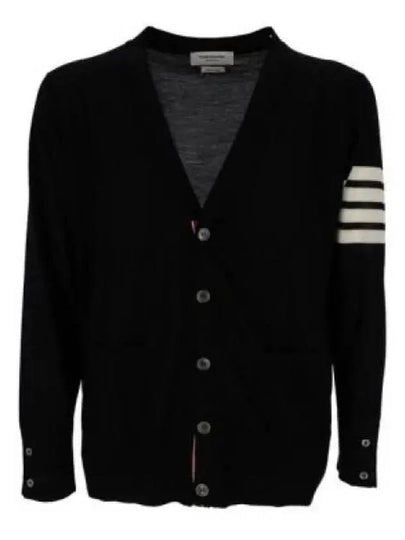 Men's Sustainable Classic Diagonal Wool Cardigan Black - THOM BROWNE - BALAAN 2