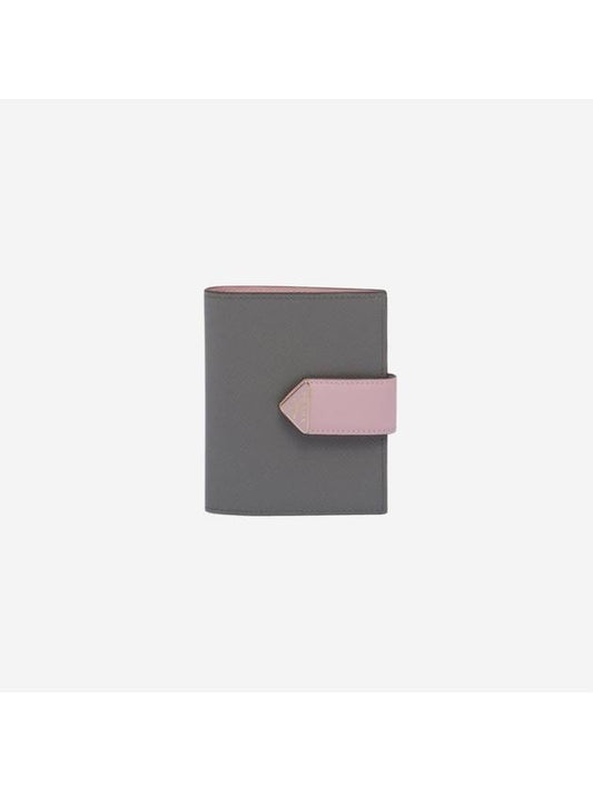 Small Smooth Saffiano Leather Half Wallet Slate Grey Alabaster Pink - PRADA - BALAAN