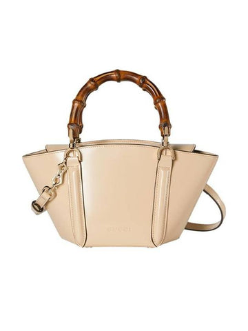 Bamboo Top Handle Mini Leather Tote Bag Light Beige - GUCCI - BALAAN 1