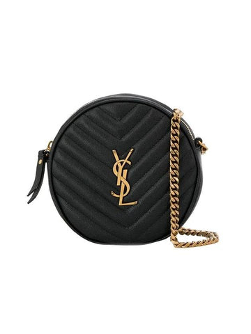 Chevron Quilted Round Camera Cross Bag Black - SAINT LAURENT - BALAAN 1