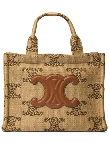 Small Cabas Thais Raffia Effect Textile Leopard Triomphe Tote Bag Natural - CELINE - BALAAN 1