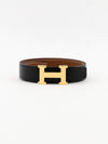 H Gold Buckle Reversible Leather Belt 32mm Noir Gold - HERMES - BALAAN 2