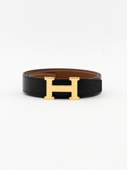 H Gold Buckle Reversible Leather Belt 32mm Noir Gold - HERMES - BALAAN 2