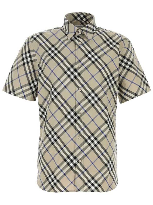 Check Cotton Short Sleeve Shirt Beige - BURBERRY - BALAAN 2