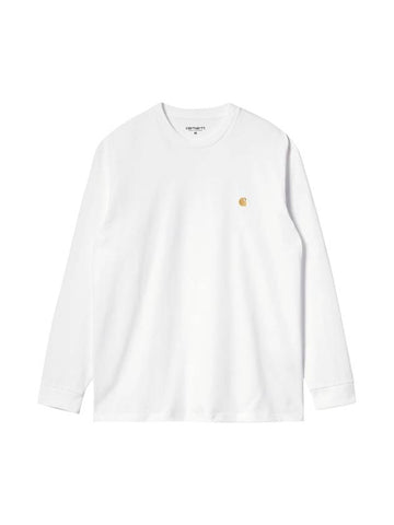 Men's Chase Mini Embroid Logo Long Sleeve T-Shirt White - CARHARTT WIP - BALAAN 1