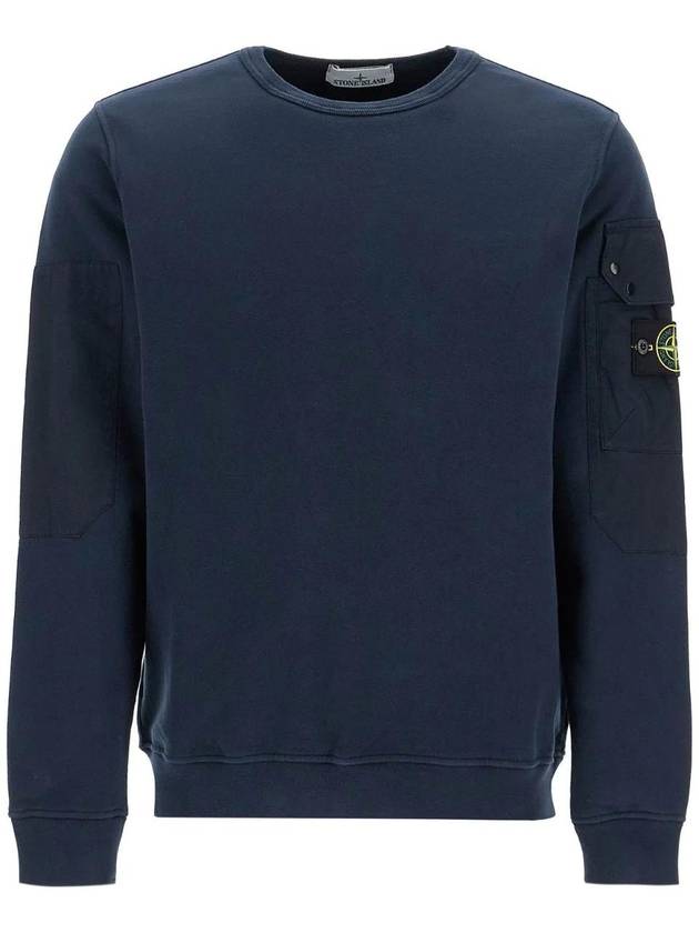 Brushed Organic Cotton Fleece Sweatshirt Navy - STONE ISLAND - BALAAN 1