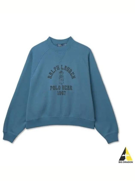 W Polo Bear Oversized Fleece Crew Neck Petrol Blue - POLO RALPH LAUREN - BALAAN 1