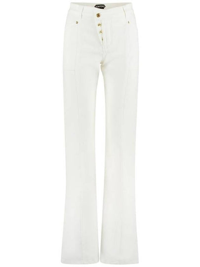 Women's Asymmetric Button Wide Jeans White - TOM FORD - BALAAN 2