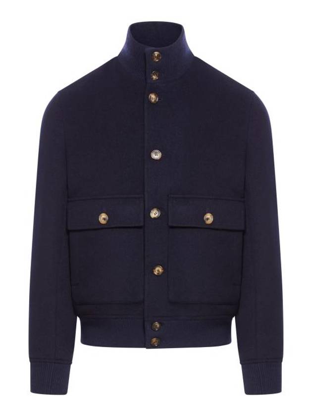 High Neck Wool Jacket Navy - BRUNELLO CUCINELLI - BALAAN 1