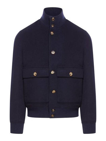 High Neck Wool Jacket Navy - BRUNELLO CUCINELLI - BALAAN 1