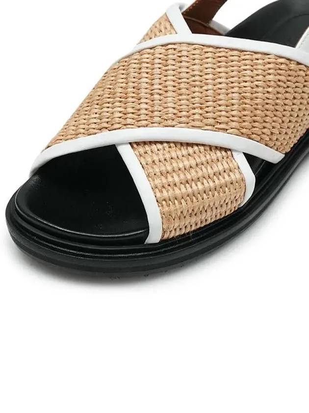 Leather Raffia Effect Fabric Fussbett Sandals Beige - MARNI - BALAAN 5