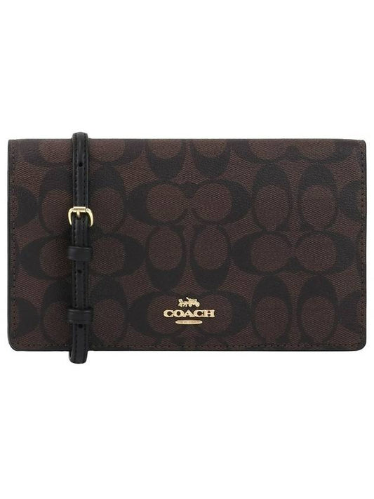 Anna Foldover Signature Canvas Clutch Cross Bag Brown - COACH - BALAAN 1