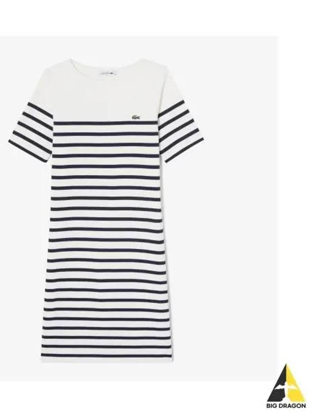 Women s Boat Neck Marine Striped Dress Navy - LACOSTE - BALAAN 1