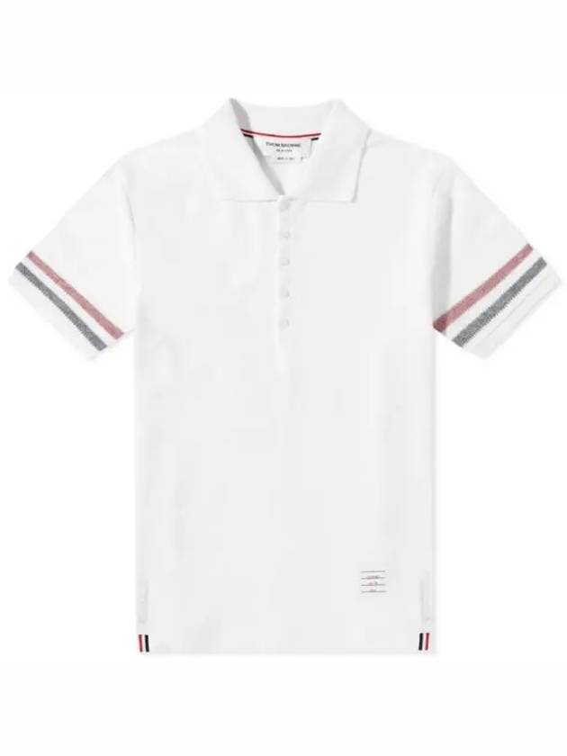 Men's RWB Stripe Cotton Polo Shirt White - THOM BROWNE - BALAAN 2