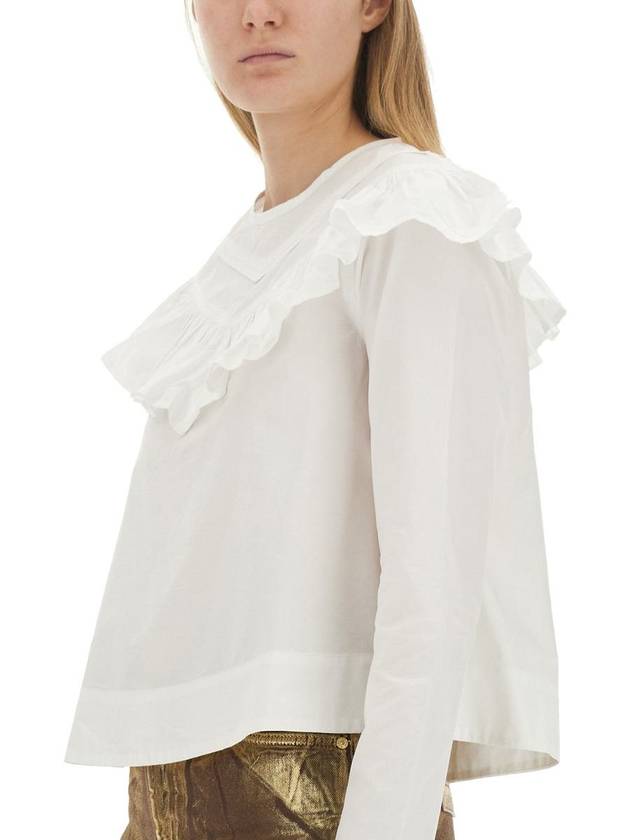 Poplin Frill Cotton Blouse White - GANNI - BALAAN 5