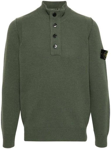 Wappen Patch Half Button Lambswool Knit Top Musk Green - STONE ISLAND - BALAAN 1