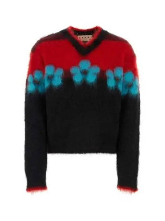 Floral Motif Brushed Effect Knit Top Black Red - MARNI - BALAAN 2