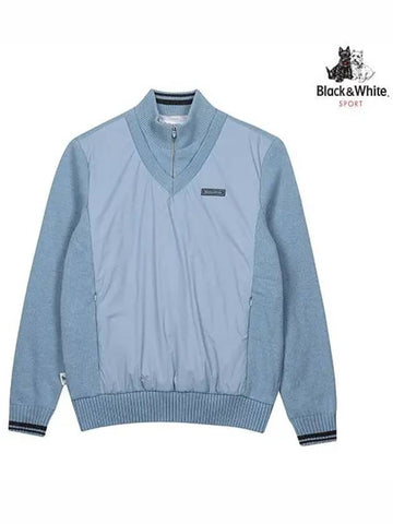 Men s front padded diagonal quilting windproof pullover 2322GXKC SKY BLUE - BLACK&WHITE - BALAAN 1